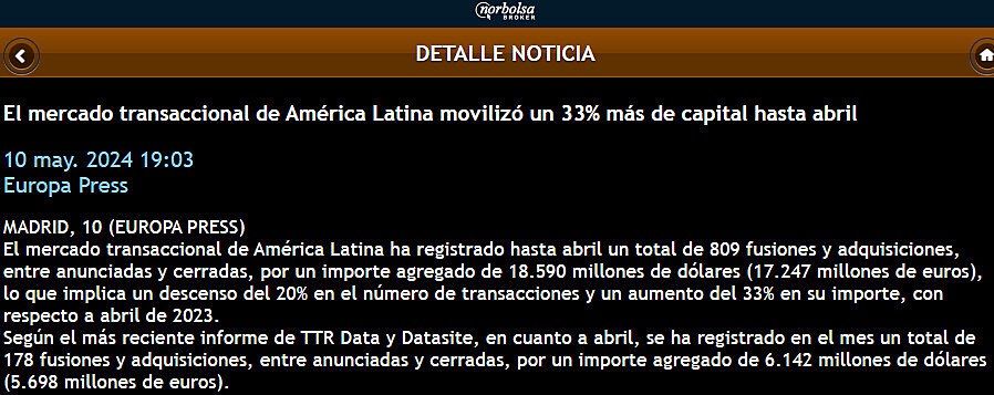El mercado transaccional de Amrica Latina moviliz un 33% ms de capital hasta abril